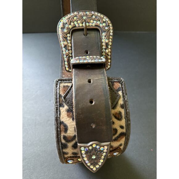 Larry Clements Leopard Belt M/L Leather Studded Handcrafted Wide Western Boho - Picture 9 of 10
